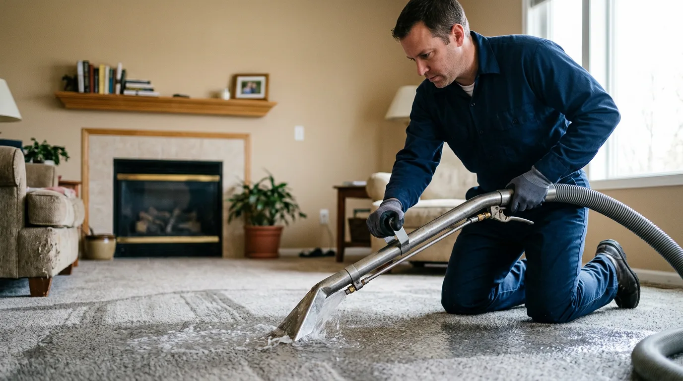 Water damage restoration technician working near Lockport, IL